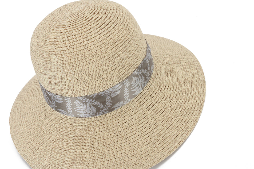 Elegant Beige Orchid Fern Lei Hat - Stylish Floral Headpiece for Women - Perfect for Weddings, Parties, and Tropical Vacations