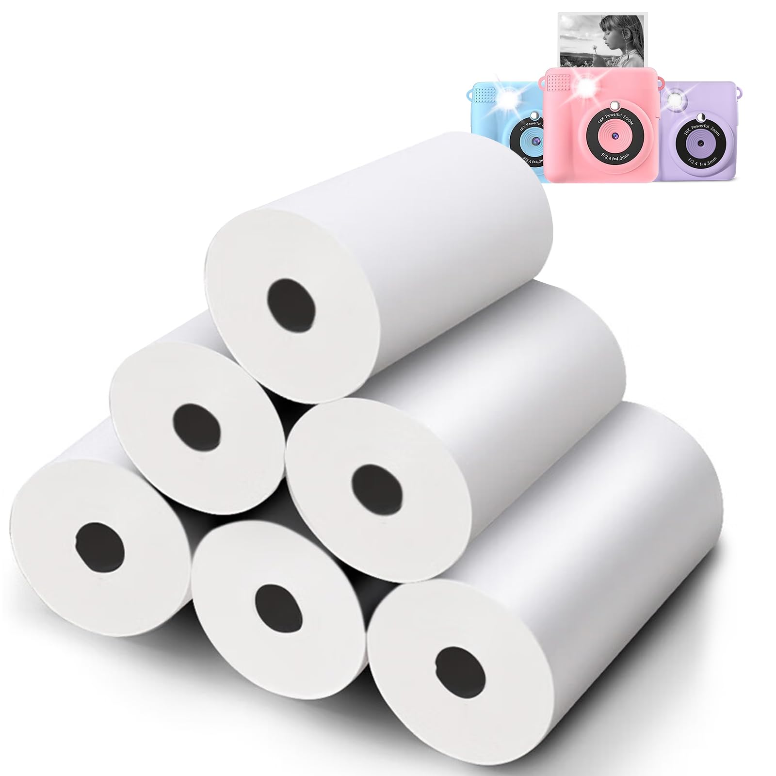 6 Rolls Instant Camera Printer Paper - GKTZ Kids HD Thermal Print Paper Refill for Instant Print Cameras - Perfect for Birthday Parties, Travel & DIY Photo Projects