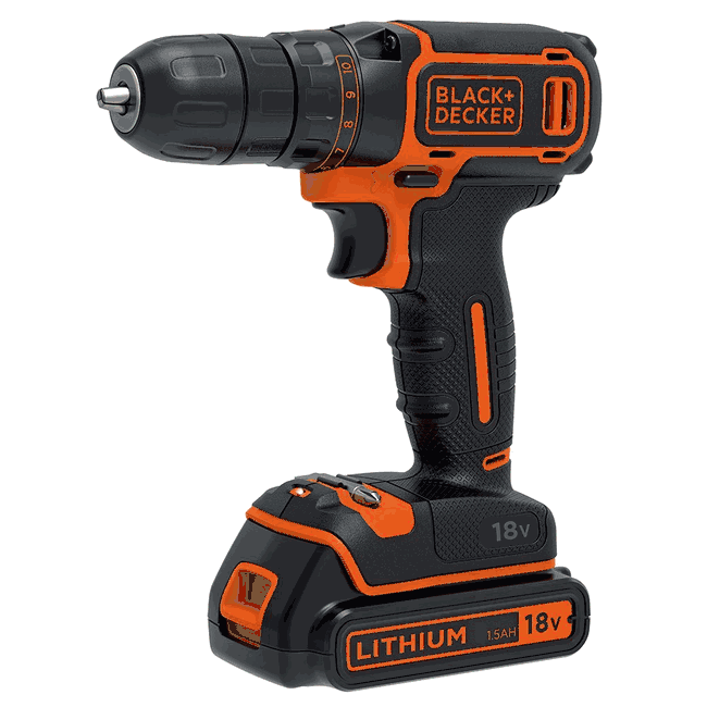 Black and Decker BDCDC18KST 18V Cordless Drill Kit with Battery and Charger - Powerful 220V Electric Drill for Home DIY, Woodworking & Construction Projects