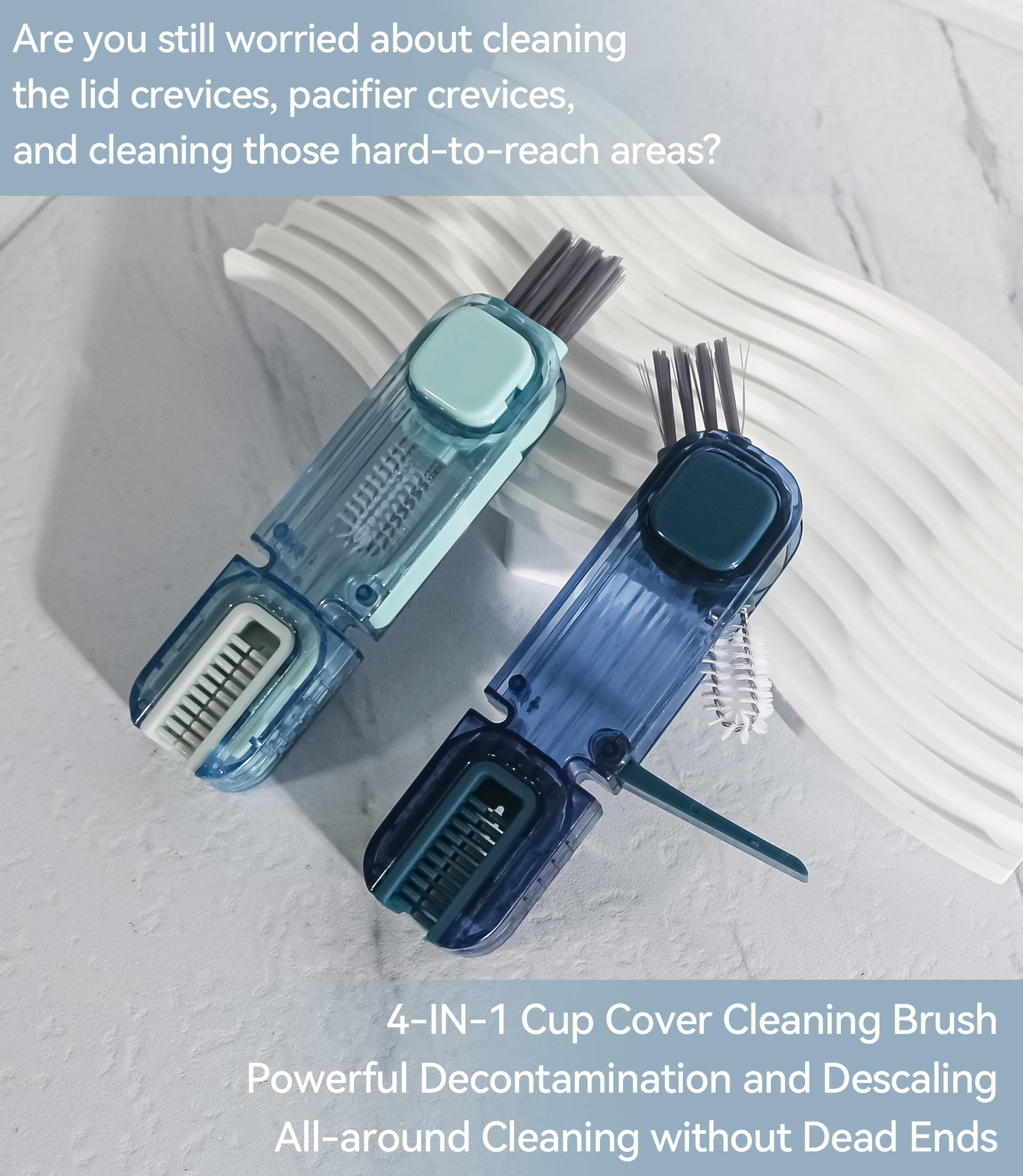 4-in-1 Silicone Bottle Gap Cleaner - 2PCs Multifunctional Kitchen Brush for Cups, Nipples & Lids - Home Cleaning Tools