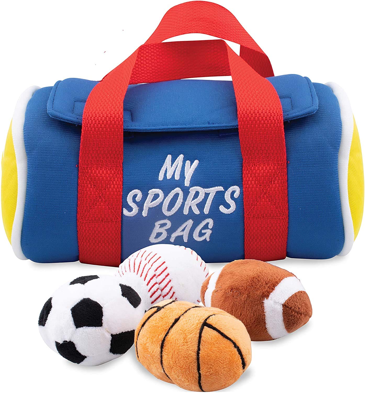 **Etna My Sports Bag - Soft Plush Toy Play Set for Toddlers, Sensory Toys with Sound & Cheer Effects - Includes Plush Basketball, Baseball, Soccer Ball & Football - Perfect for Playtime, Learning & Gift Giving**