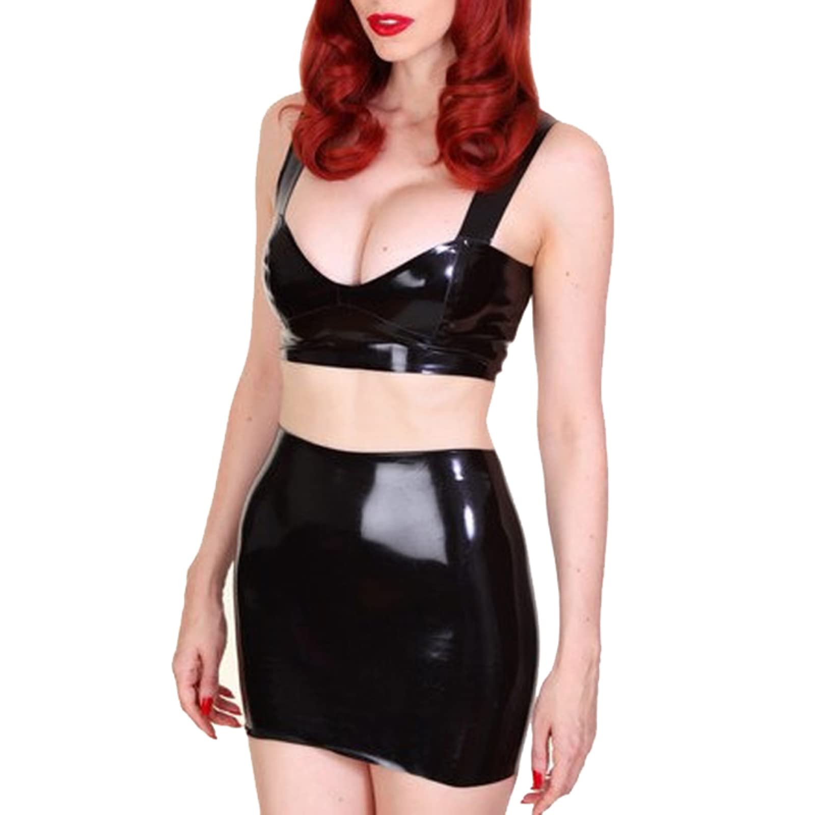 Sexy Latex Rubber Bra & Mini Skirt Swimsuit Set for Women - Handmade Stretchy Close-Fitting Swimwear for Pool, Beach, and Summer Vacations