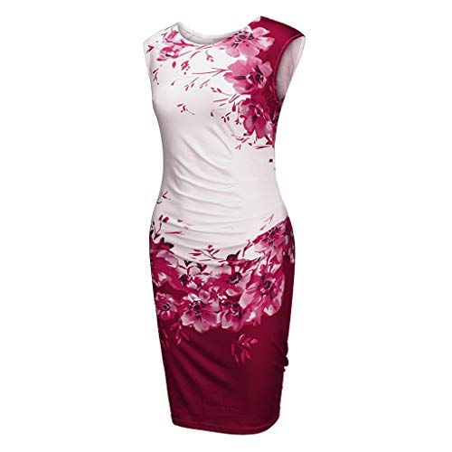 TOPUNDER Women's Floral Print Sleeveless Pencil Mini Dress - Summer Formal Party Evening Gown for Cocktail Events, Date Nights & Office Wear
