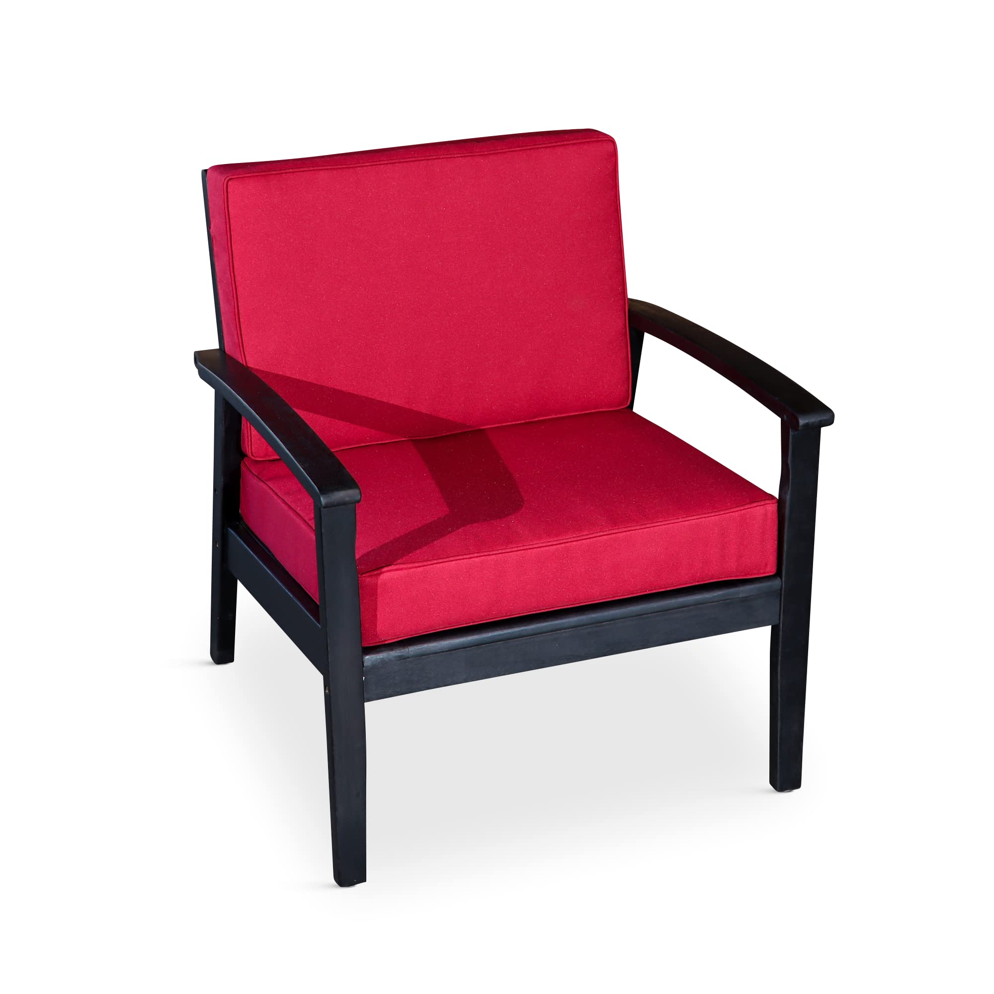 DTY Outdoor Living Longs Peak Deep Seat Eucalyptus Chair - Espresso Finish with Burgundy Cushions | Patio Furniture for Backyard, Garden & Poolside Relaxation
