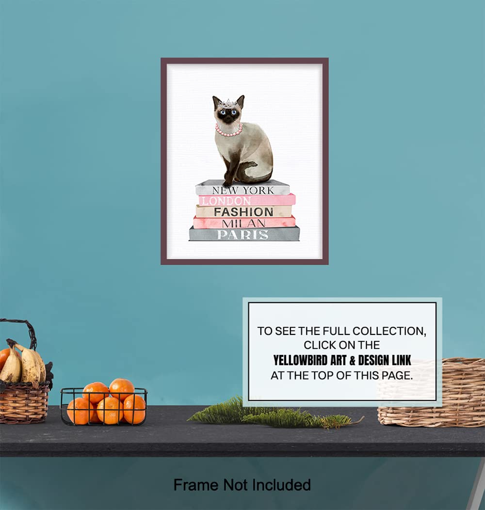 Stylish Siamese Cat Wall Art Poster - Elegant Book-Inspired Decor for Living Room & Bedroom - Luxury Glamour Cat Gift for Women & Girls - Perfect for Home Decor, Cat Lover Gifts & Interior Design