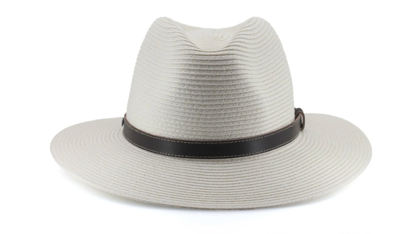 ooGee Stoney Creek Flexibraid Casual Fedora Hat with Leather Band in Ivory - Perfect for Outdoor Adventures, Beach Vacations & Everyday Wear