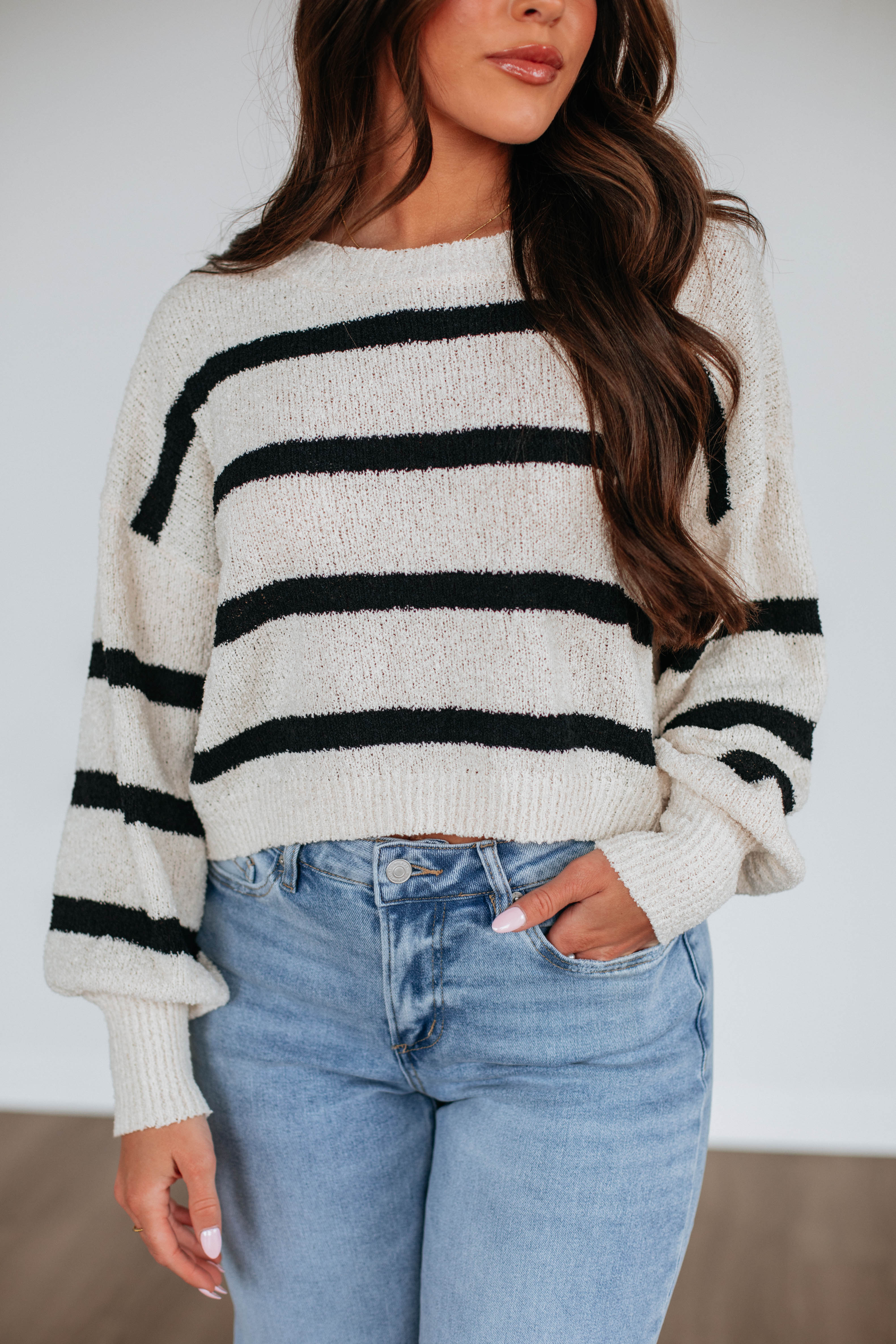 Aubriana Striped Sweater for Women - Soft Knit Pullover with Black Mix Pattern | Perfect for Casual Outfits, Office Wear & Fall Layering