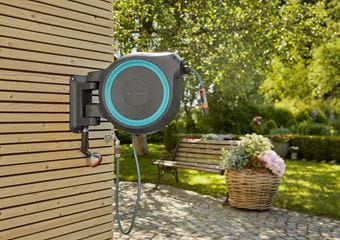 Gardena Wall Mounted Hose Reel Box RollUp M/L, 25m (82ft) - 18620-20 - Outdoor Garden Watering Storage Solution for Patio, Yard & Lawn Care
