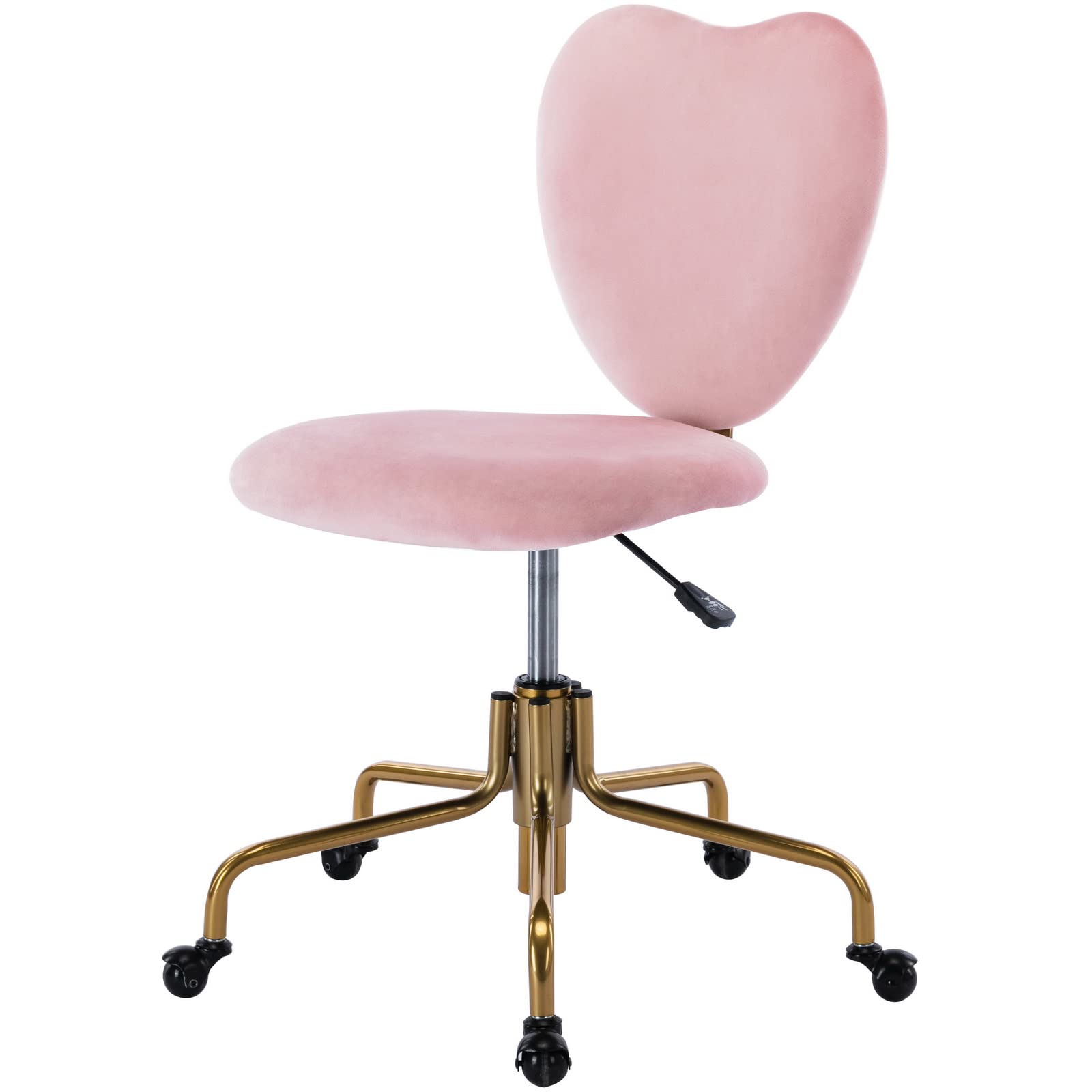 Pink Velvet Swivel Office Chair with Adjustable Height, Wheels & Heart-Shaped Back - Ergonomic Desk Chair for Home Office, Vanity, Study & Gaming