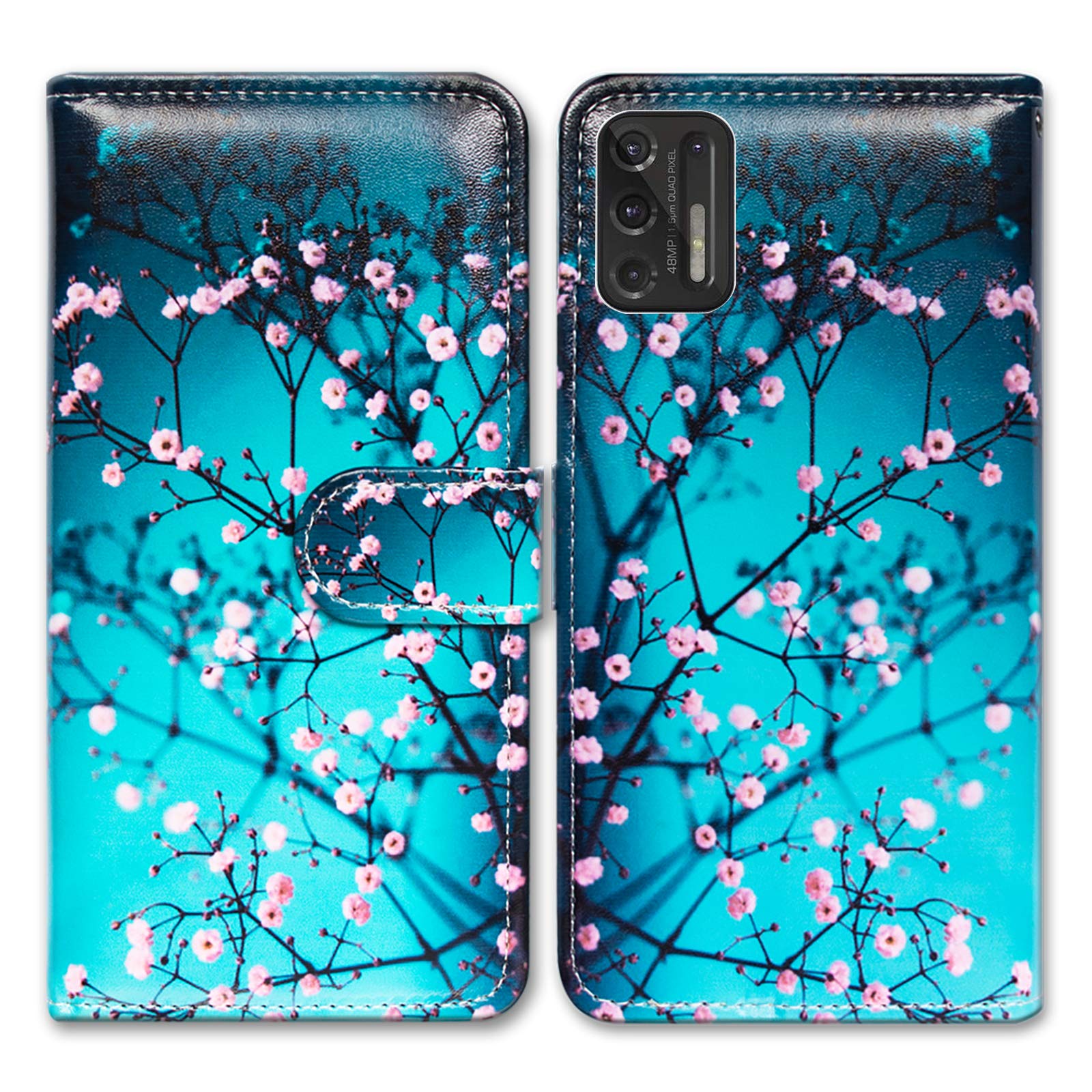 Premium Leather Flip Wallet Case for Motorola Moto G Stylus 2021 (Not Compatible with 2020 Model) - Elegant Plum Blossom Design with Card Slots & Kickstand | Perfect for Everyday Use, Business Travel & Hands-Free Viewing