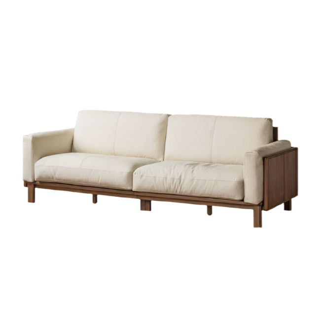 Premium Black Walnut & Ash Solid Wood High Back Leather Sofa - Luxurious Living Room Furniture for Modern Home & Office Decor