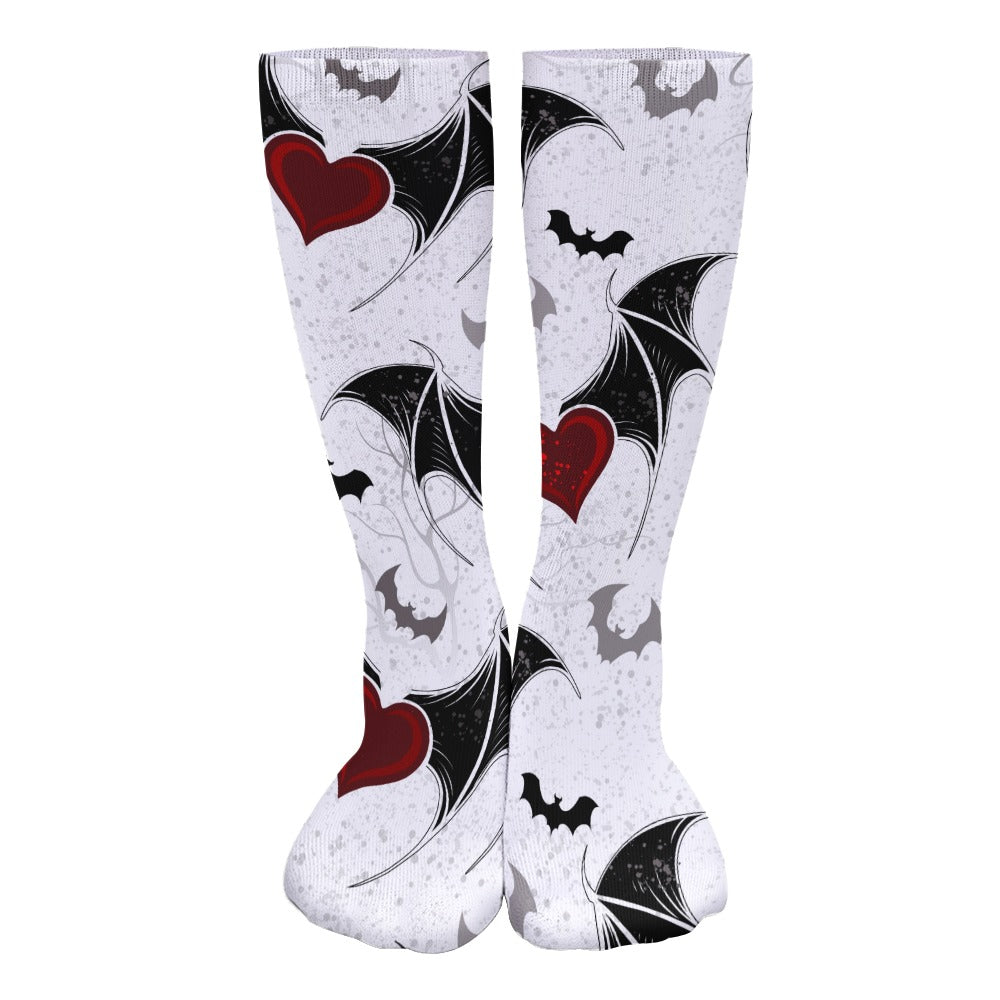 Bats and Hearts Patterned Thick Stockings - Halloween & Christmas Themed Tights for Women - Perfect for Cosplay, Parties, and Festive Outfits