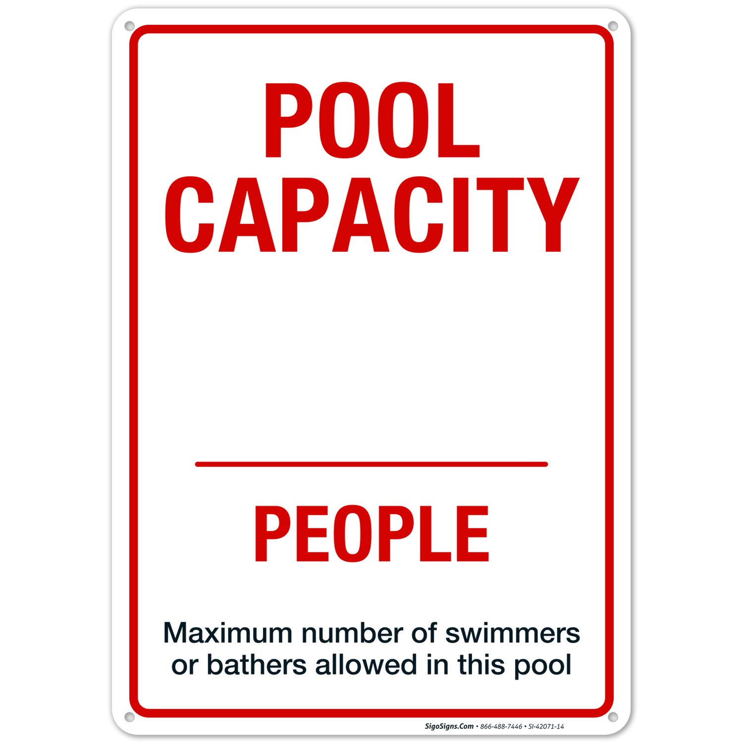 Pool Capacity Sign - 10x14 Inches Rust-Free .040 Aluminum Fade-Resistant Sign for Swimming Pools | Durable Outdoor Safety Sign Made in USA | Perfect for Public Pools, Resorts & Backyard Swimming Areas
