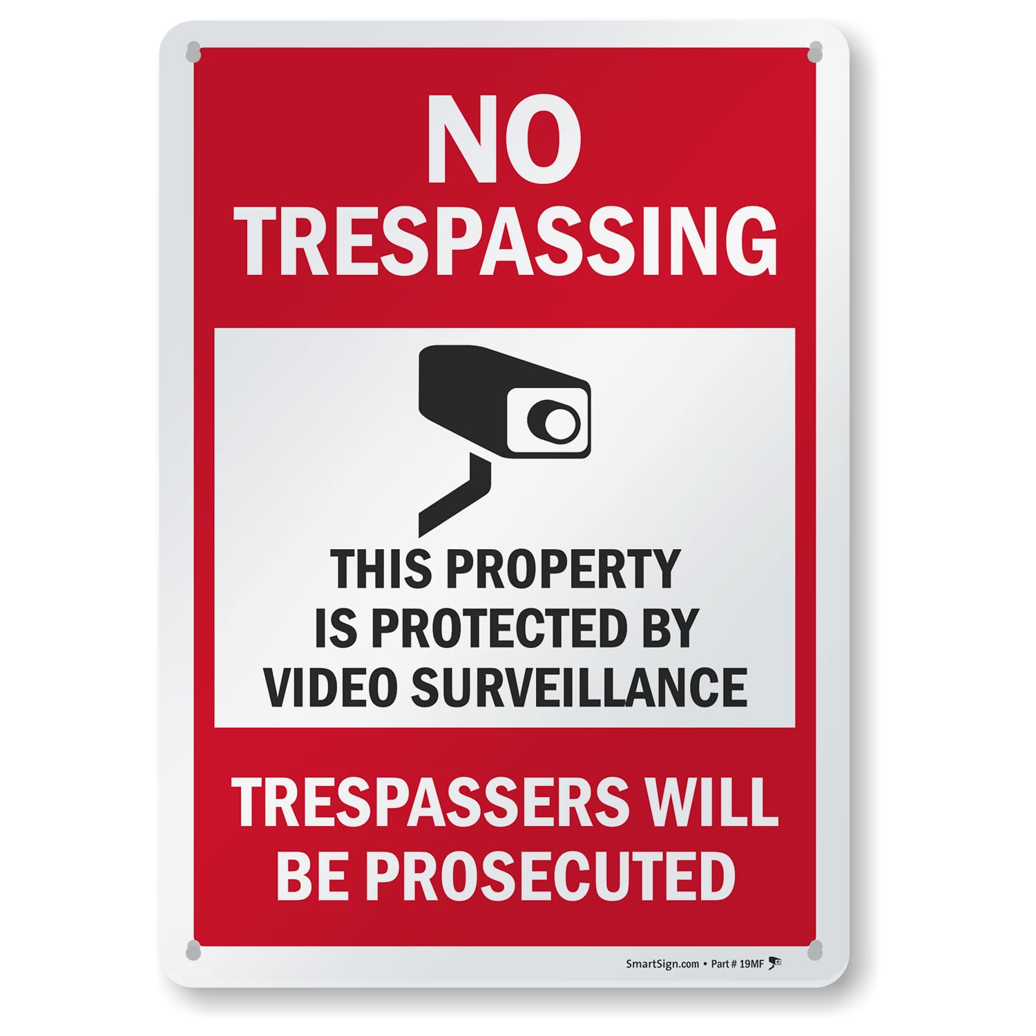 SmartSign No Trespassing Sign - 10x14 Inch Aluminum Video Surveillance Warning Sign for Property Protection | Durable Outdoor Security Sign for Homes, Businesses & Construction Sites