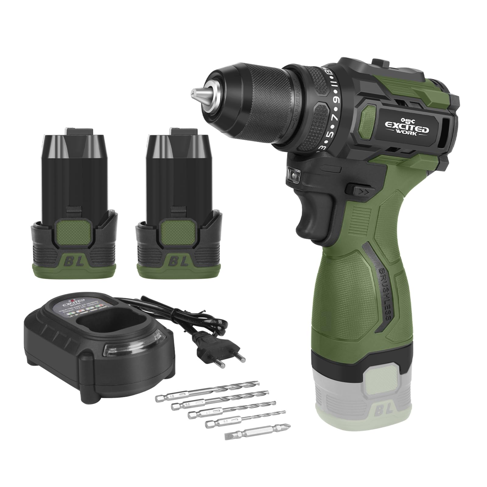 17V Brushless Cordless Power Drill Kit - 55Nm Electric Drill with 2x 1500mAh Batteries, 2-Speed Settings, 20+1 Torque Adjustments & LED Work Light - Perfect for DIY Home Projects, Woodworking, and Professional Construction Work