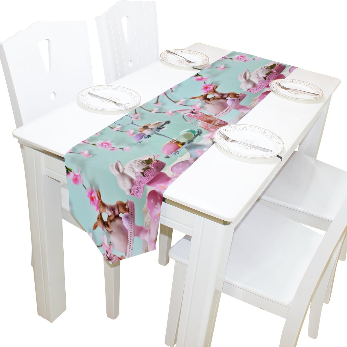 WOZO 13x90 Inches Easter Bunny Table Runner - Decorative Easter Egg Rabbit Design for Kitchen, Dining & Coffee Table - Perfect for Home Decor, Easter Parties & Holiday Celebrations
