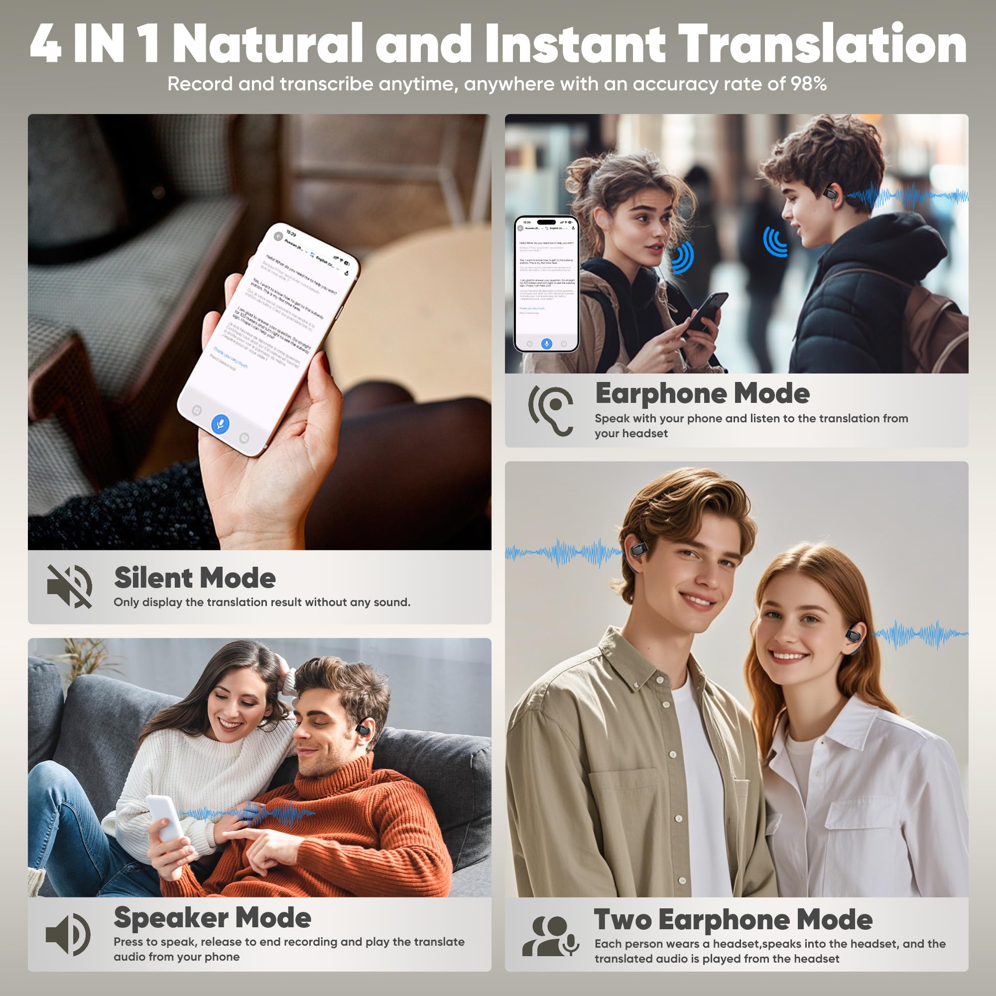 AI Language Translation Earbuds - 144 Languages Real-Time Two-Way OWS Wireless Earbuds with HD Sound, 3-in-1 Design for iOS & Android (Black) | Perfect for Travel, Business Meetings & Language Learning