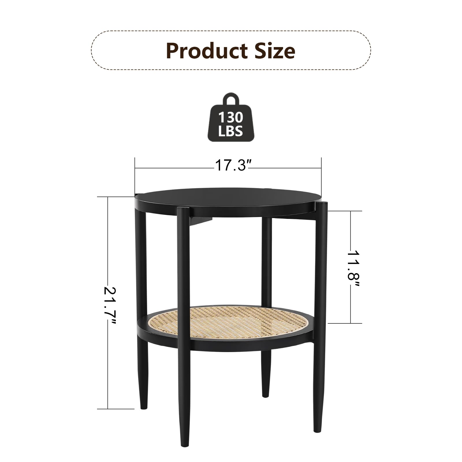KithKasa Black Small Side Table Set of 2 - Mid Century Modern End Tables with Rattan Storage | 2-Tier Round Side Tables for Living Room, Bedroom, Cafe & Small Spaces | Perfect for Coffee, Books & Home Decor