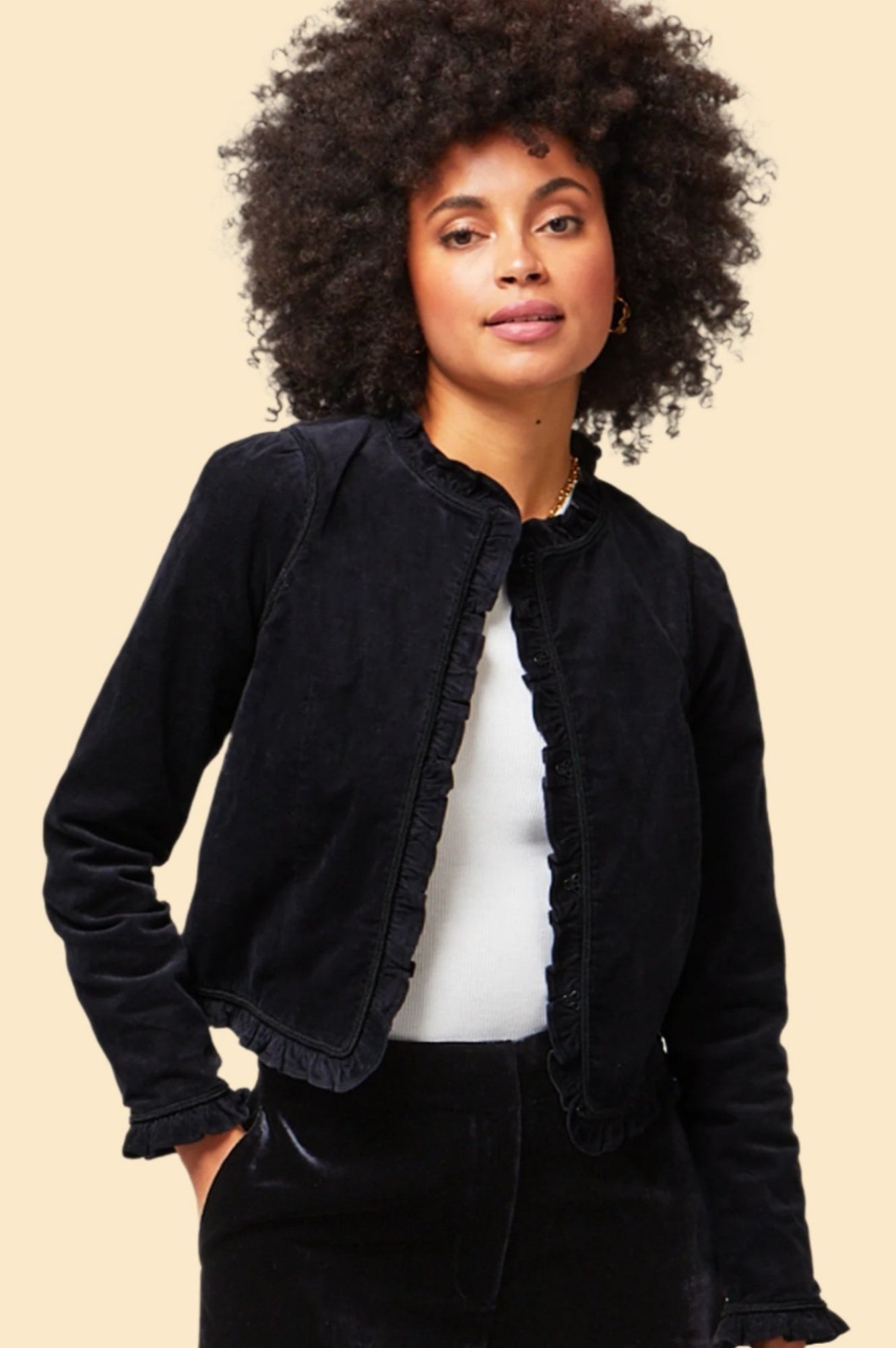 Frances Corduroy Jacket for Women | Black Cotton Corduroy Jacket with Button Front | Casual Fall & Winter Outerwear for Everyday Wear