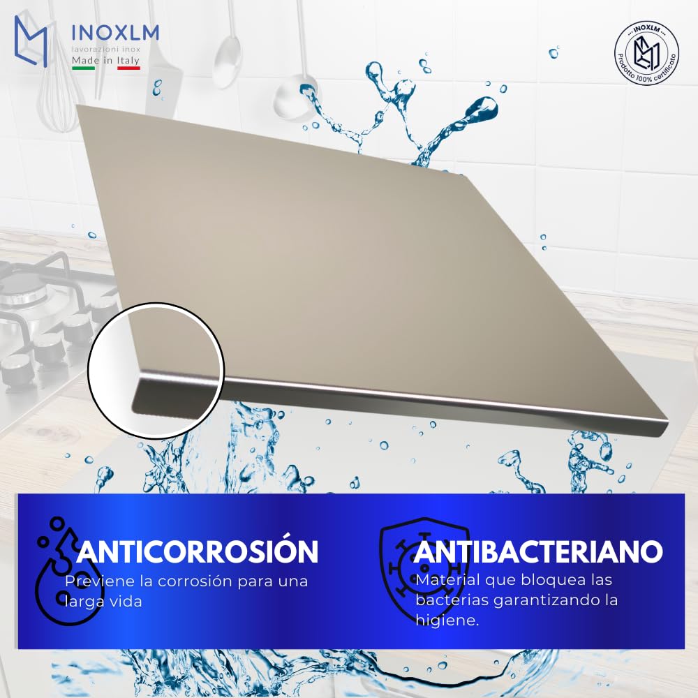 INOXLM Stainless Steel Cutting Board - Premium Kitchen Work Surface for Kneading, Chopping & Food Prep - Multiple Sizes (70x50cm, 2cm Edge) - Ideal for Home Kitchens, Bars & Restaurants