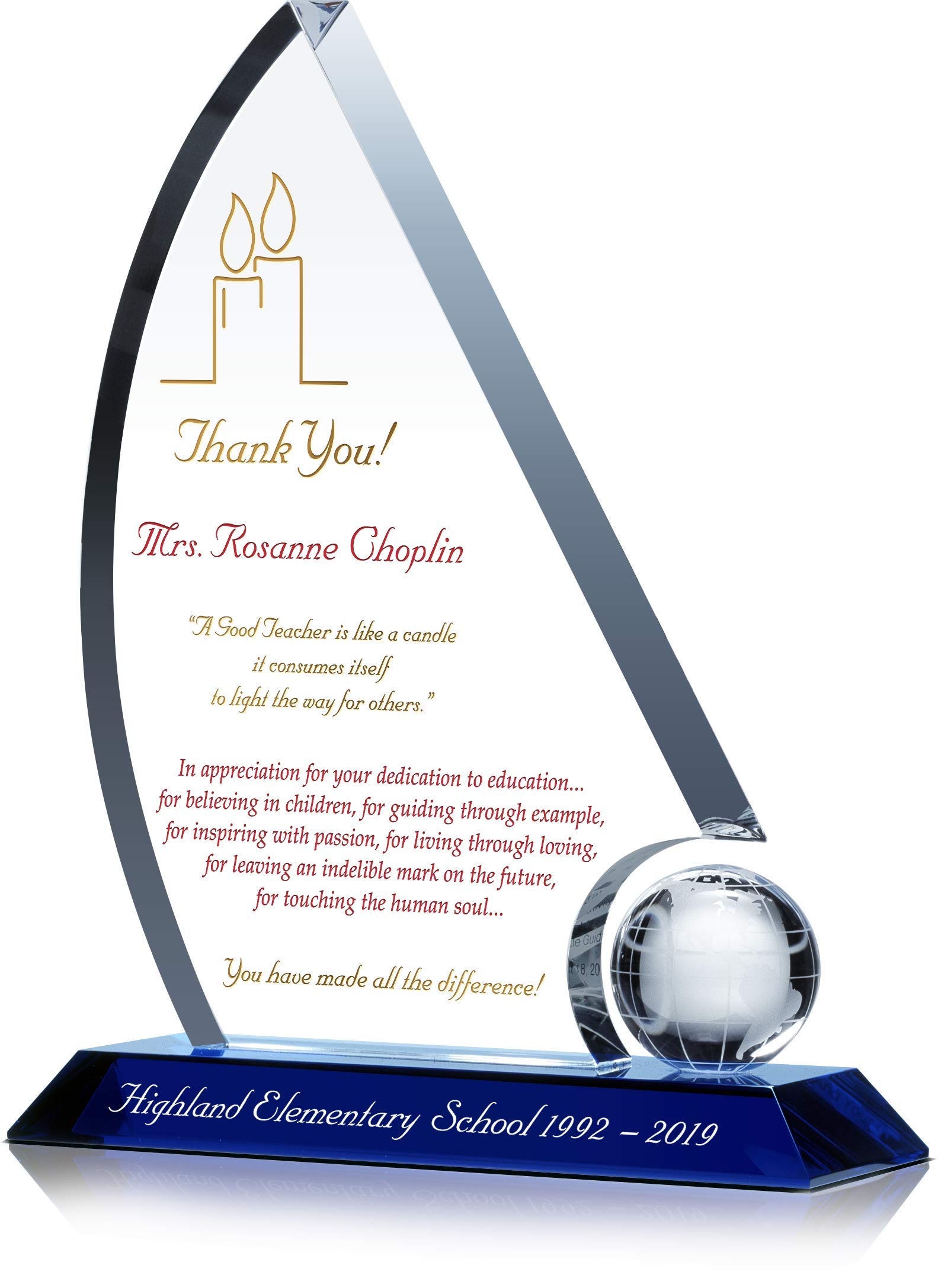 Custom Engraved Crystal Sailboat Retirement Plaque for Teachers - Personalized with Name, School & Years of Service - 10 Inch Unique Educator Retirement Gift for Men & Women - Perfect for Retirement Parties, Office Decor & Teacher Appreciation