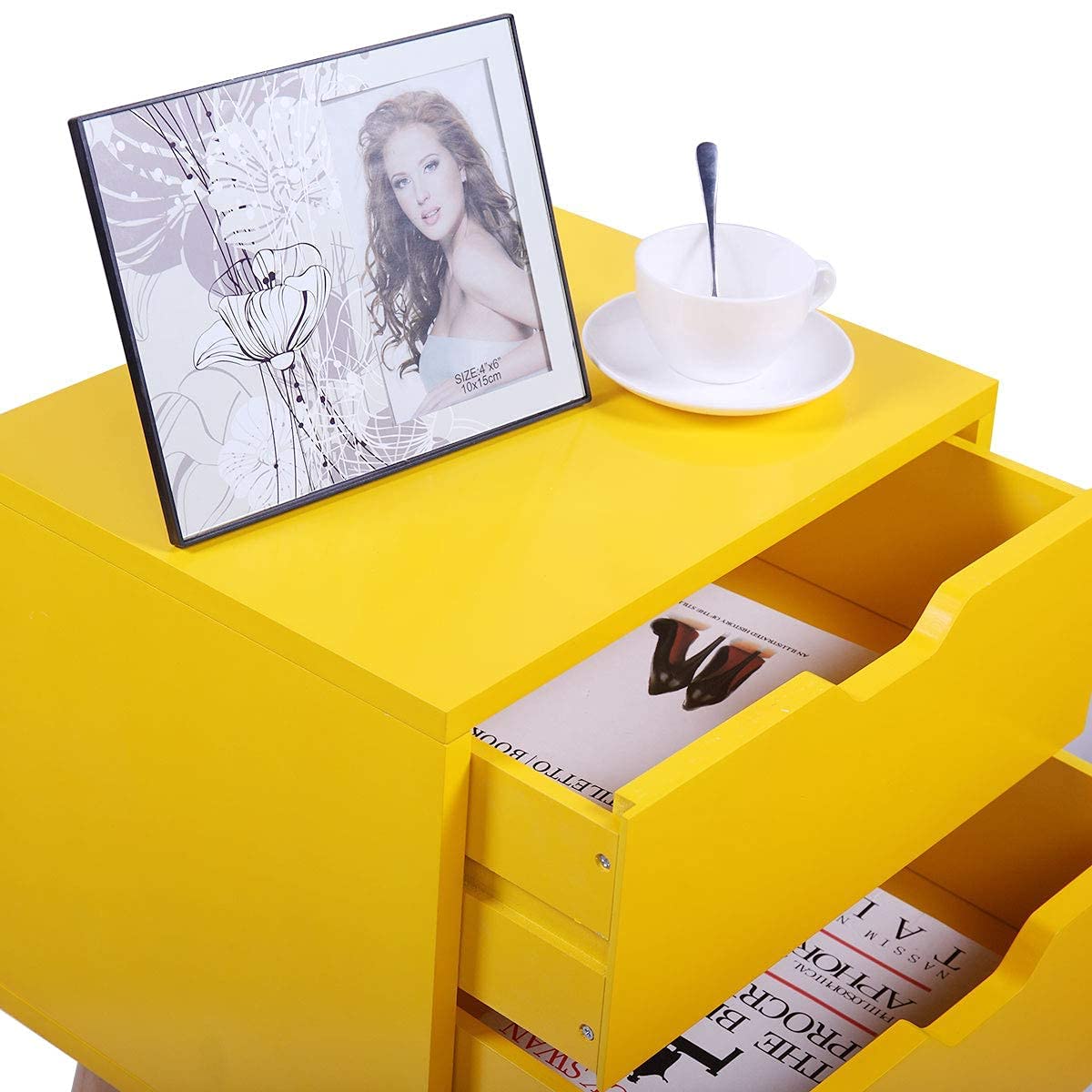 JAXPETY Nightstands Set of 2 - Modern Bedside Tables with 2 Drawers & Solid Wood Legs, Large Storage End Tables for Bedroom (Yellow) | Perfect for Small Spaces, Guest Rooms & Apartment Living