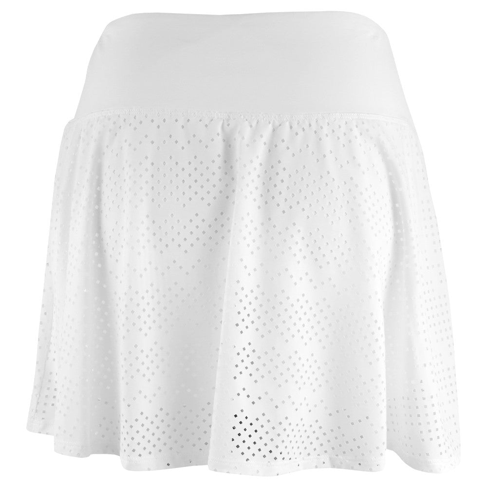 Lija Women's Hot Shot Laser Cut Patina Skirt - White | Stylish Summer Skirt for Casual Outings, Beach Vacations & Date Nights