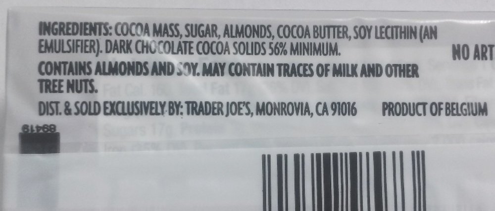 Trader Joe's Dark Chocolate Almond Bars - 6 Pack (18 Bars Total) | No Artificial Flavors, Colors or Preservatives | Healthy Snacks for Office, Gifts & Dessert