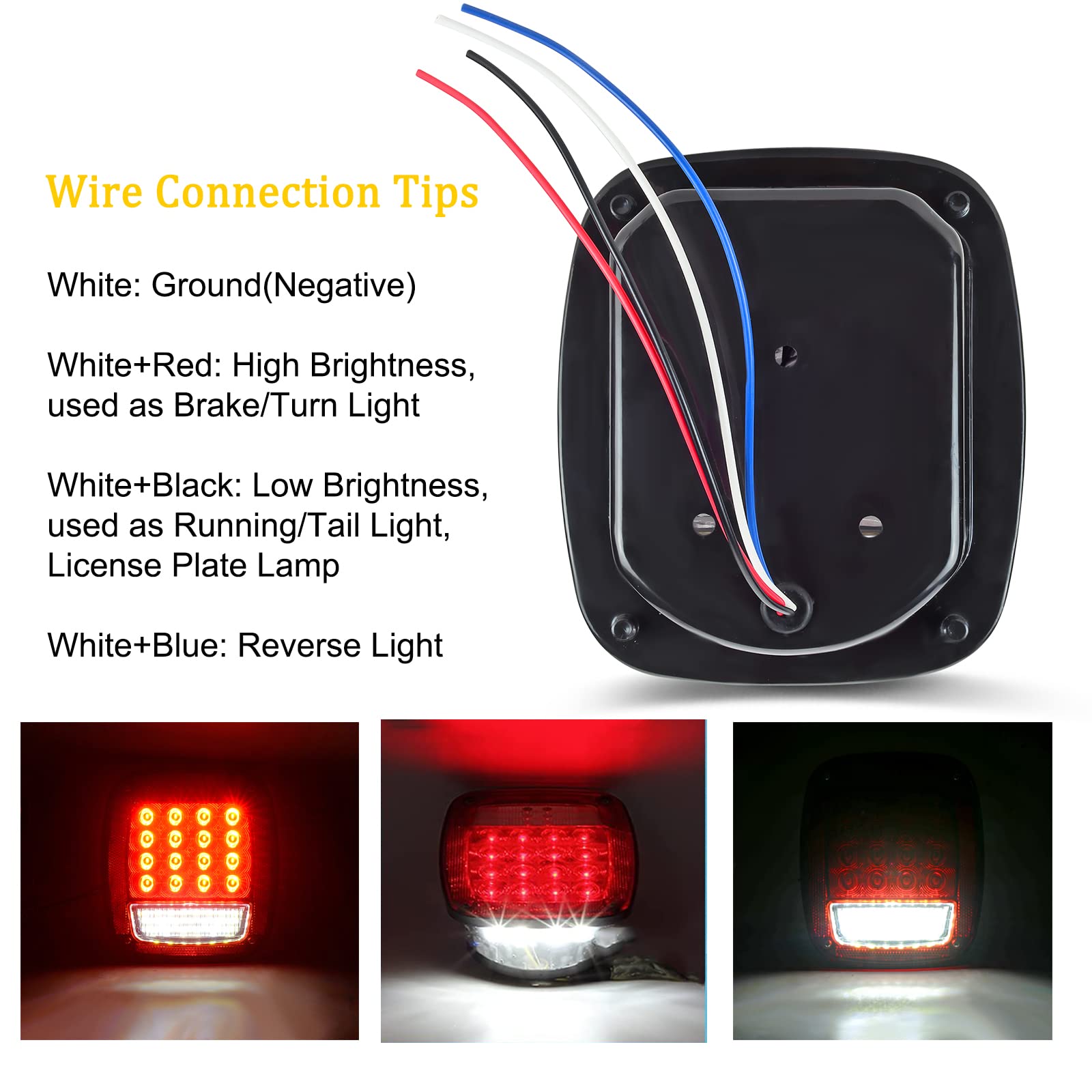 LIMICAR RV Square 43 LED Trailer Lights - 2PCS Red/White Stop Turn Reverse Tail Lights with License Plate Light for Truck, Trailer, Jeep YJ TJ JK CJ | Waterproof, Durable for Off-Road, Camping & Towing