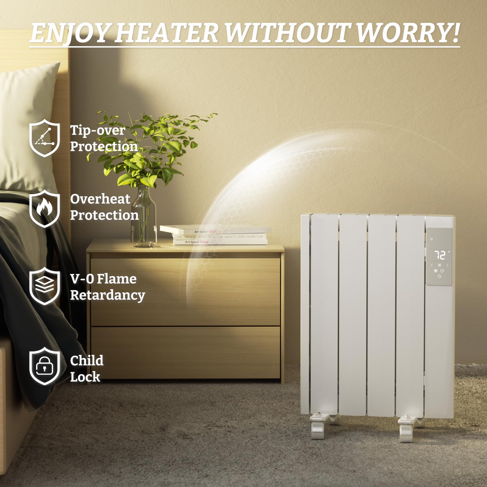 BREEZEHEAT 800W White Electric Panel Heater - Ultra Quiet Wall Mount or Freestanding Space Heater with Digital Display, 24H Timer & Adjustable Thermostat - Perfect for Bedroom, Office & Indoor Heating