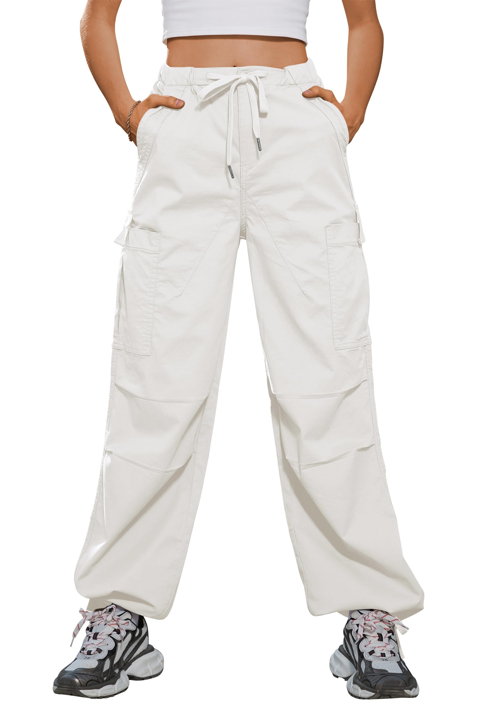 IVIR Women's Cargo Pants - High Waisted Baggy Parachute Pants with 6 Pockets | Y2K Streetwear Joggers for Casual Wear, Outdoor Activities & Urban Fashion