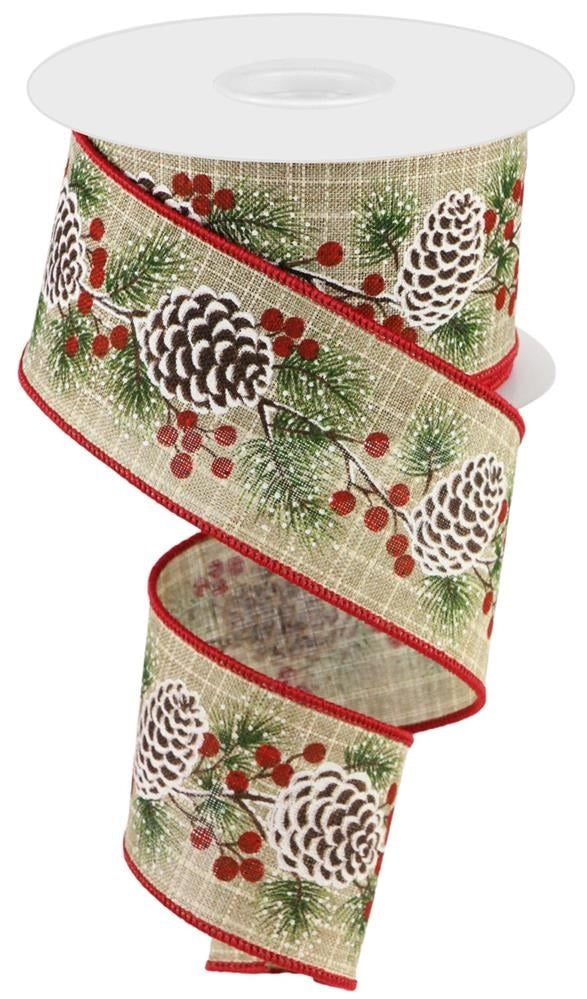 10 Yards Pine Cones & Berries Buffalo Check Burlap Ribbon - Perfect for Christmas Wreaths, DIY Crafts, and Holiday Decorations