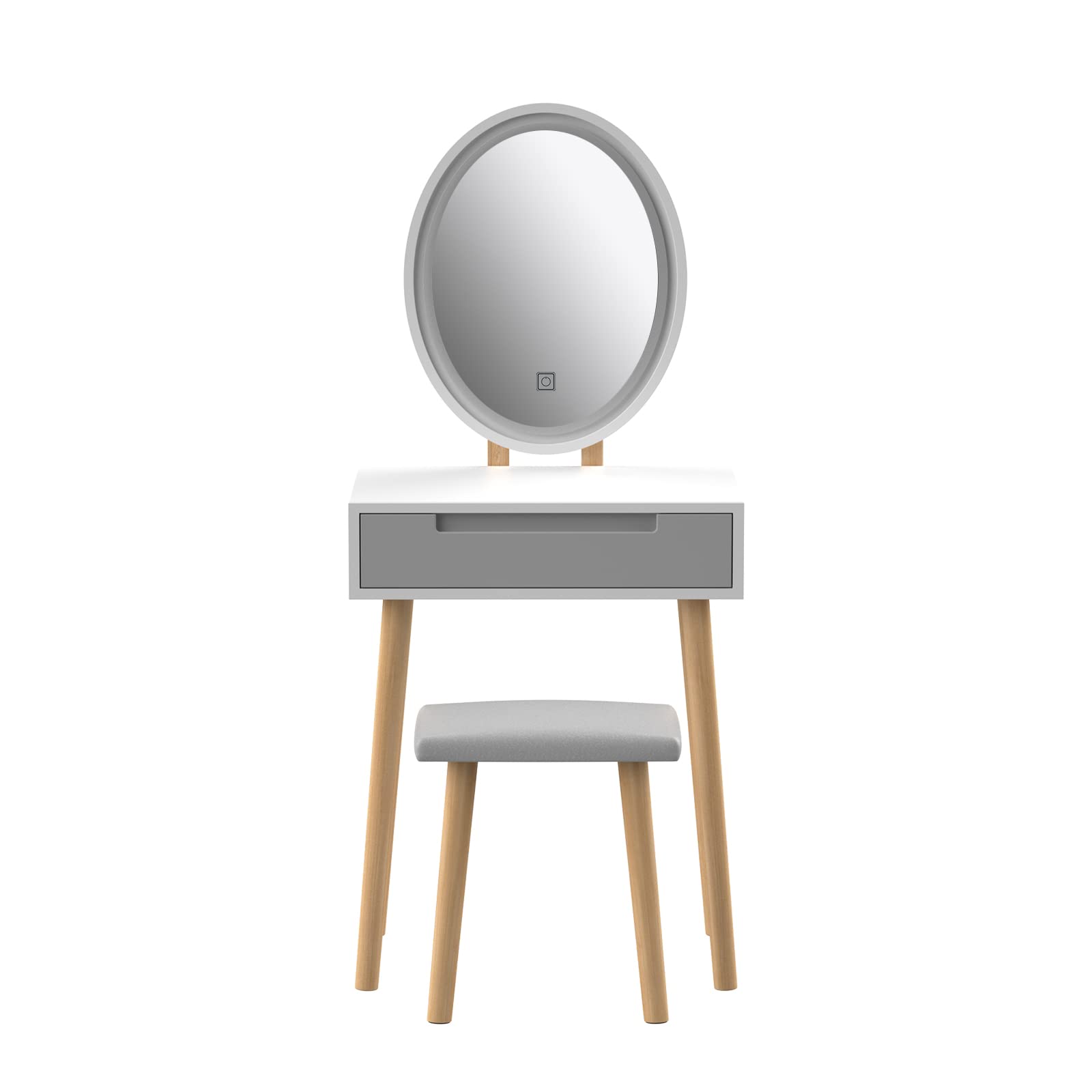 YOURLITE Small Vanity Desk with Mirror & LED Lights, Makeup Vanity Table with Chair & Storage Drawers, Compact Grey Vanity Desk for Bedroom - Perfect for Small Spaces, Home Makeup Studio & Dressing Area
