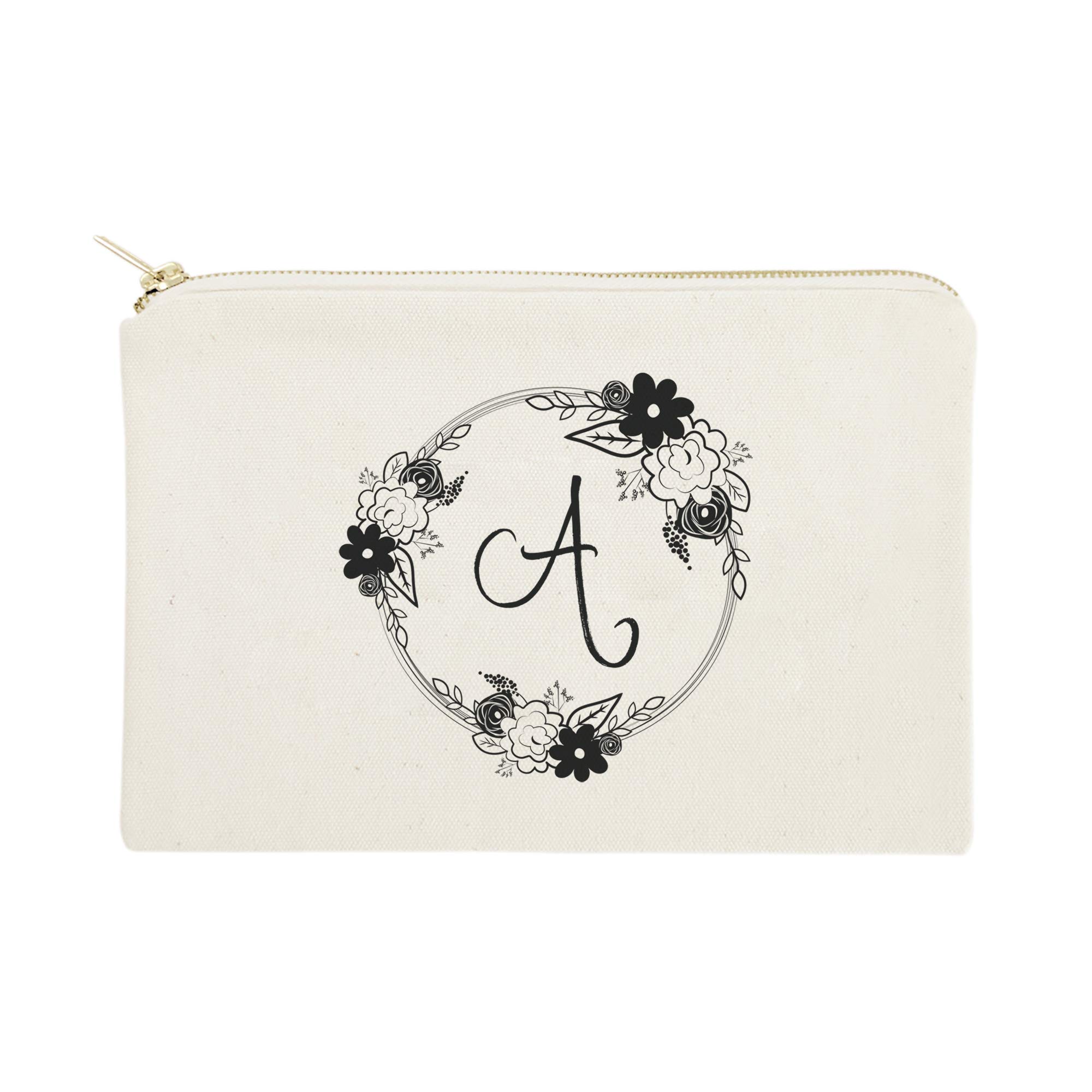 Personalized Monogram Floral Initial Cosmetic Bag - Cotton & Canvas Travel Makeup Pouch for Women | Perfect for Travel, Gym & Everyday Essentials Organization