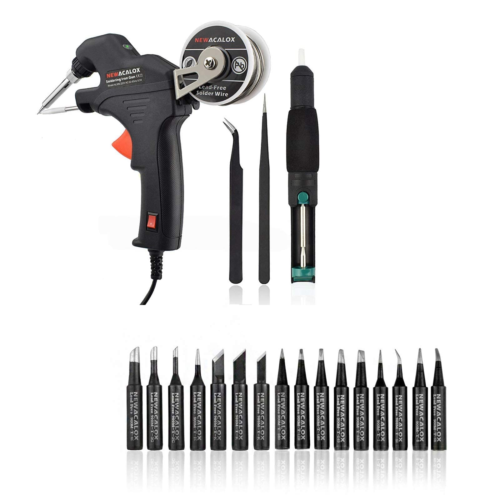 NEWACALOX Professional Soldering Gun Kit with 5 Soldering Iron Tips - Perfect for Electronics Repair, DIY Projects, and Home Improvement