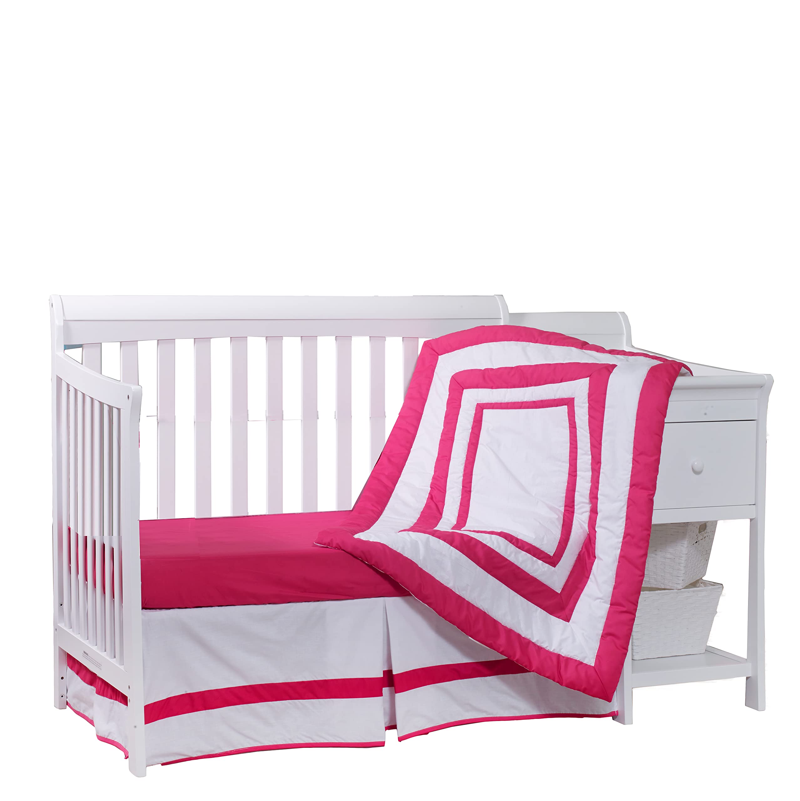 Modern Hotel Style 3-Piece Crib Bedding Set for Baby Dolls - Soft Hot Pink Doll Bedding | Perfect for Nursery Decor, Pretend Play & Gift Giving