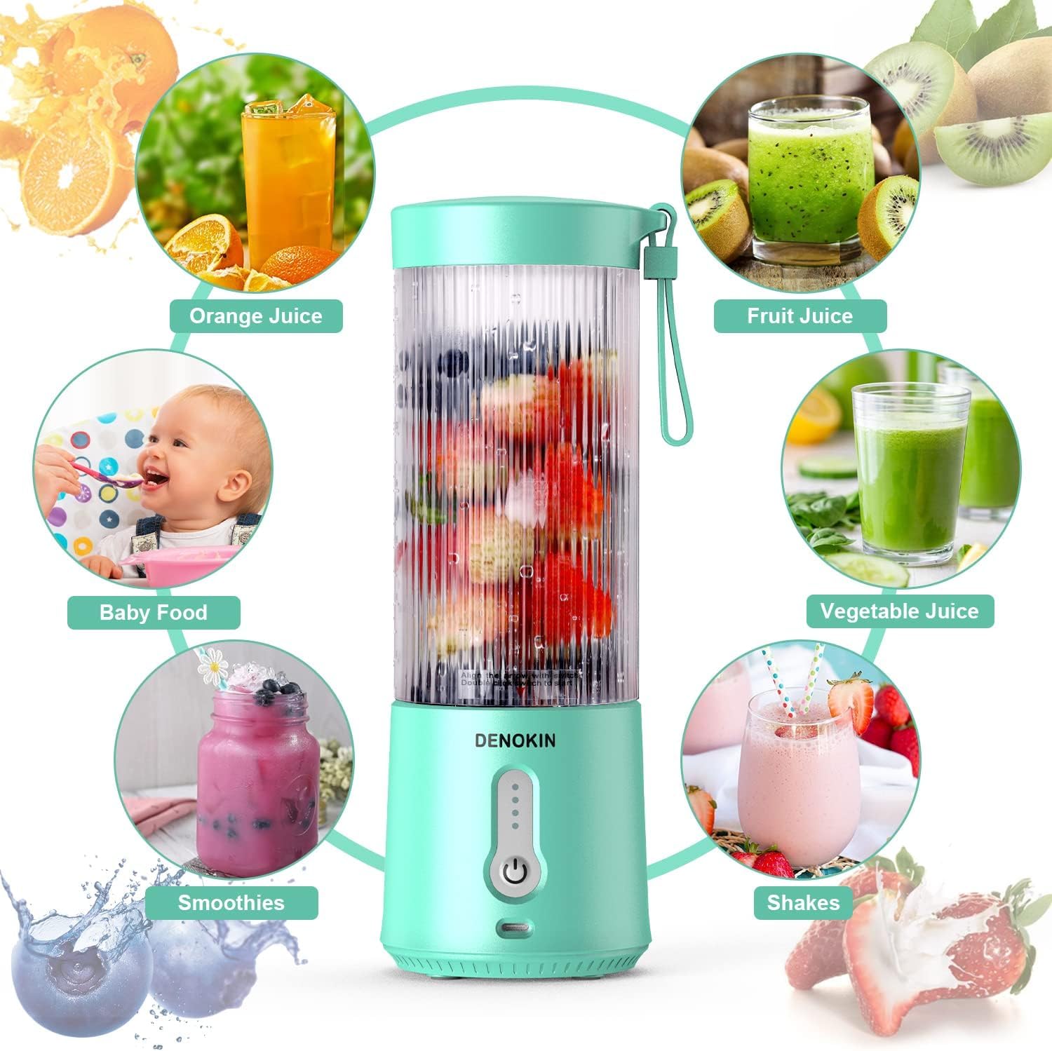 Portable USB Rechargeable Mini Blender - Personal Smoothie Maker & Shake Mixer with Strong Motor for Fruits, Juices - Perfect for Kitchen, Home, Travel & Outdoor Activities