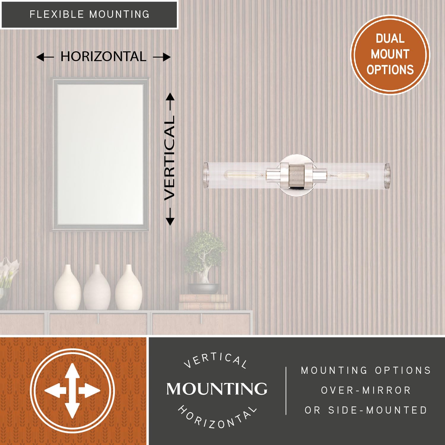 VAXCEL Levitt 2-Light Bathroom Vanity Light Fixture - Mid Century Modern Industrial Style with Polished Nickel Finish & Clear Glass Shades - Perfect for Bathroom, Powder Room, and Dressing Area Lighting