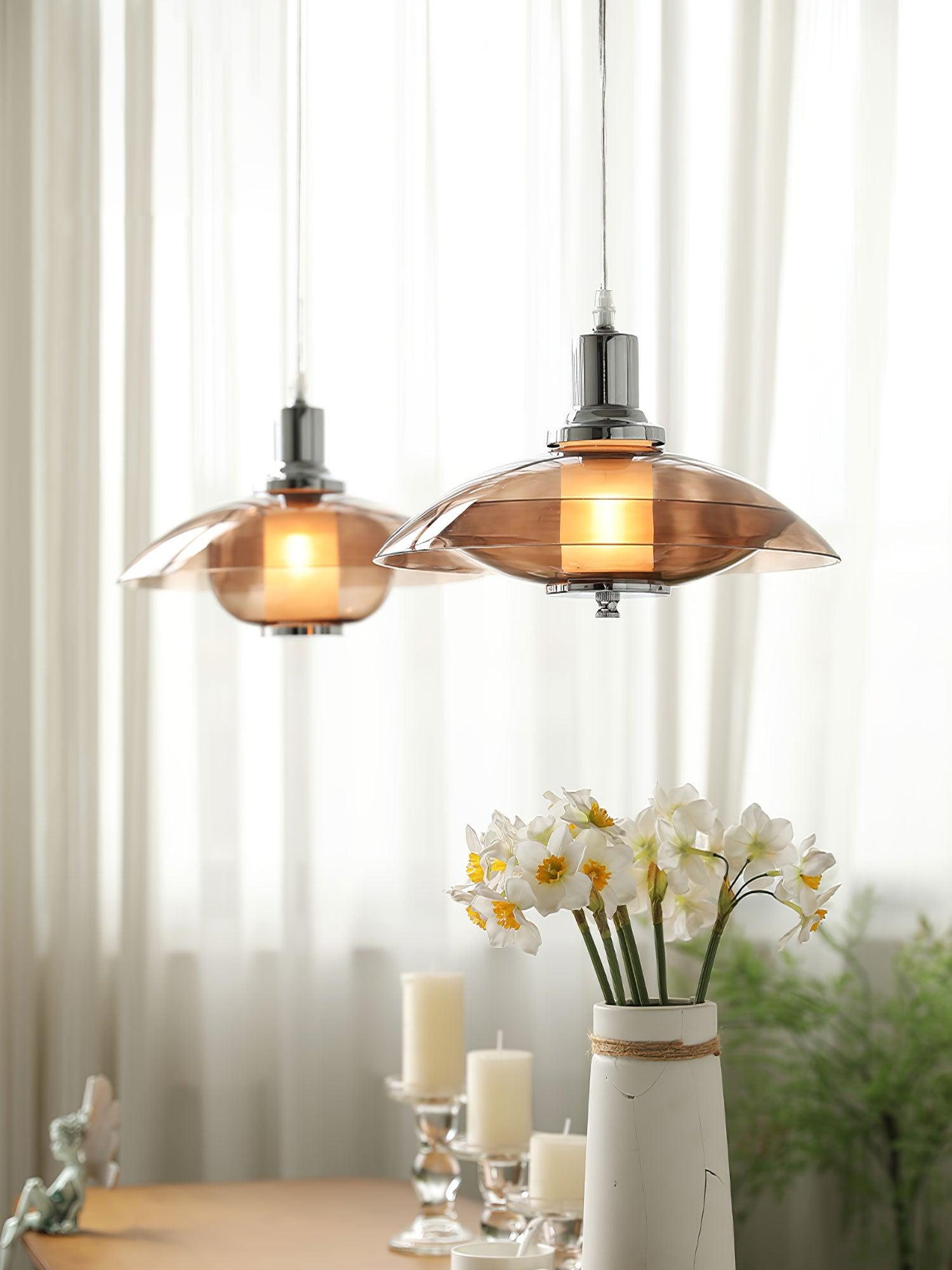 Vintage UFO Flying Saucer Chrome Pendant Light - Modern Industrial Ceiling Fixture for Kitchen Island, Dining Room & Bedroom Lighting