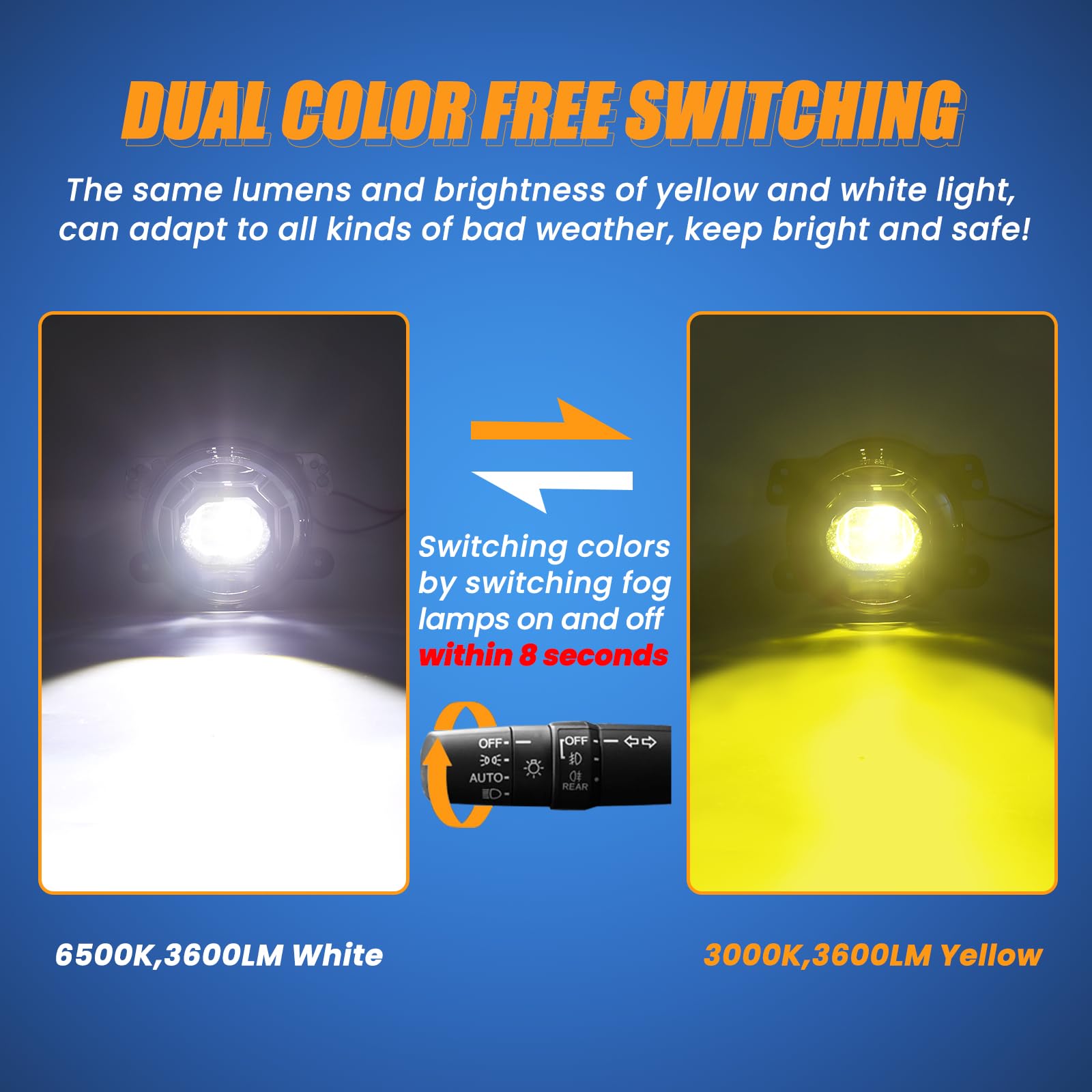 4 Inch Round LED Fog Lights for 2007-2024 Jeep Wrangler JK JKU JLU - 60W White/Amber Off-Road Lamps - DOT Approved Black Front Bumper Light Assembly - Perfect for Night Driving & Off-Road Adventures