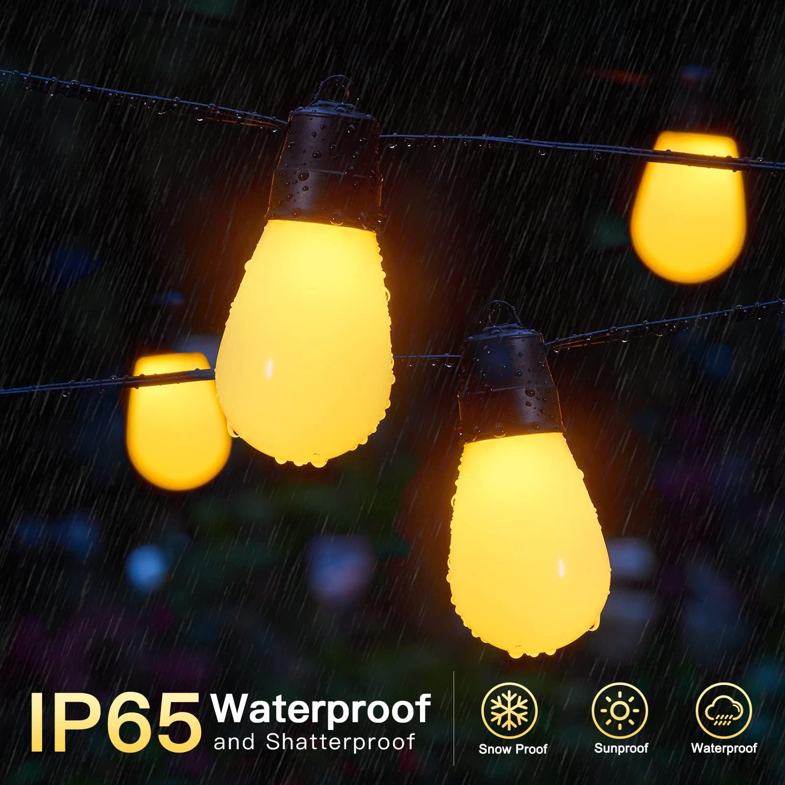 Smart Outdoor String Lights - 36ft App Controlled LED Lights with 3 Scene Modes, IP65 Waterproof & Shatterproof, Dimmable Hanging Lights with 15 Bulbs for Backyard, Balcony, Garden, Patio Party & Wedding Decorations