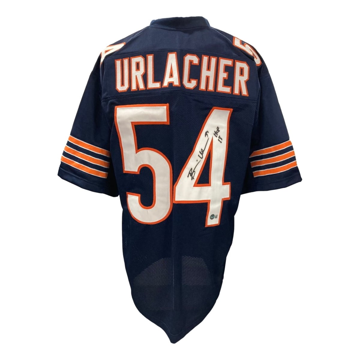 Authentic Brian Urlacher Chicago Bears Signed Navy Blue Football Jersey - HOF 18 Inscribed - Limited Edition Collectible for Sports Memorabilia Fans - Perfect for Display in Man Cave or Sports Themed Room