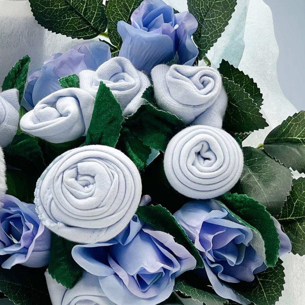 Personalized Baby Clothes Bouquet with Hand-Tied Snuggle Wrap - Blue | Perfect for Baby Showers, Newborn Gifts & Gender Reveals