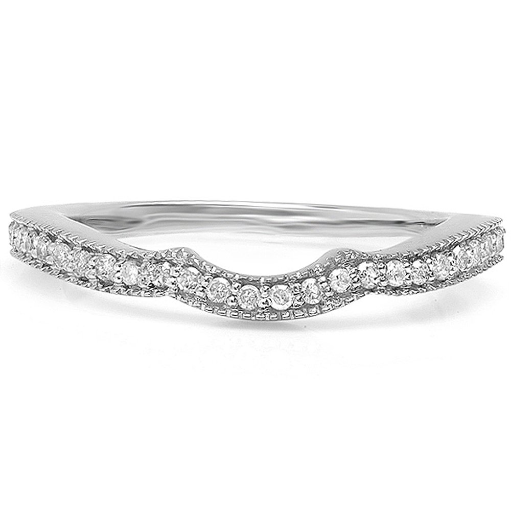 Dazzlingrock 14K White Gold 0.15 Carat Round Diamond Women's Wedding Band Stackable Ring - Perfect for Anniversary Gifts, Bridal Jewelry & Everyday Elegance