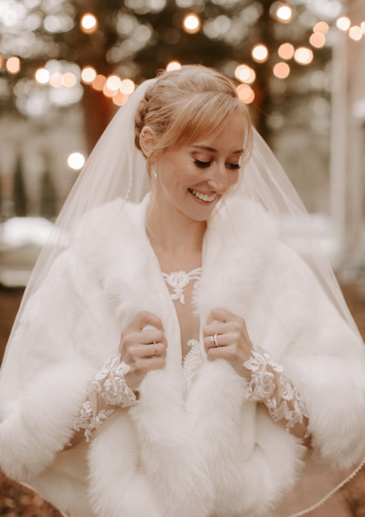 Ivory White Faux Fur Cape - Elegant Winter Shawl Wrap for Women | Juliet Wht01 | Perfect for Weddings, Parties & Cold Weather Fashion