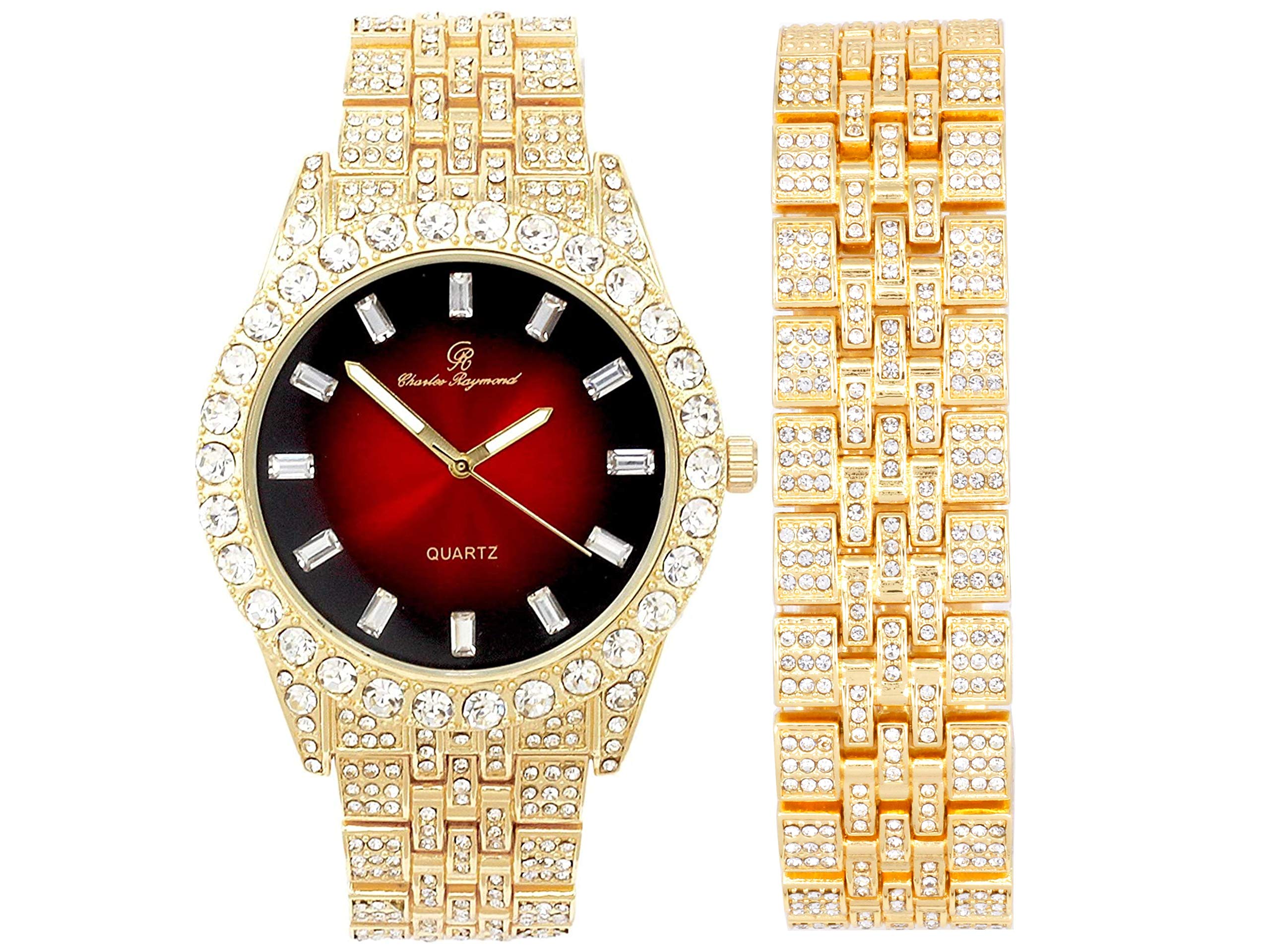 Men's Iced Out Watch with Matching Cuban Link Bracelet - Luxury Hip Hop Jewelry - Big Rhinestones & Elegant Baguette Dial - Master Bling Designer ST10226B - Perfect for Parties, Gifts & Streetwear Fashion