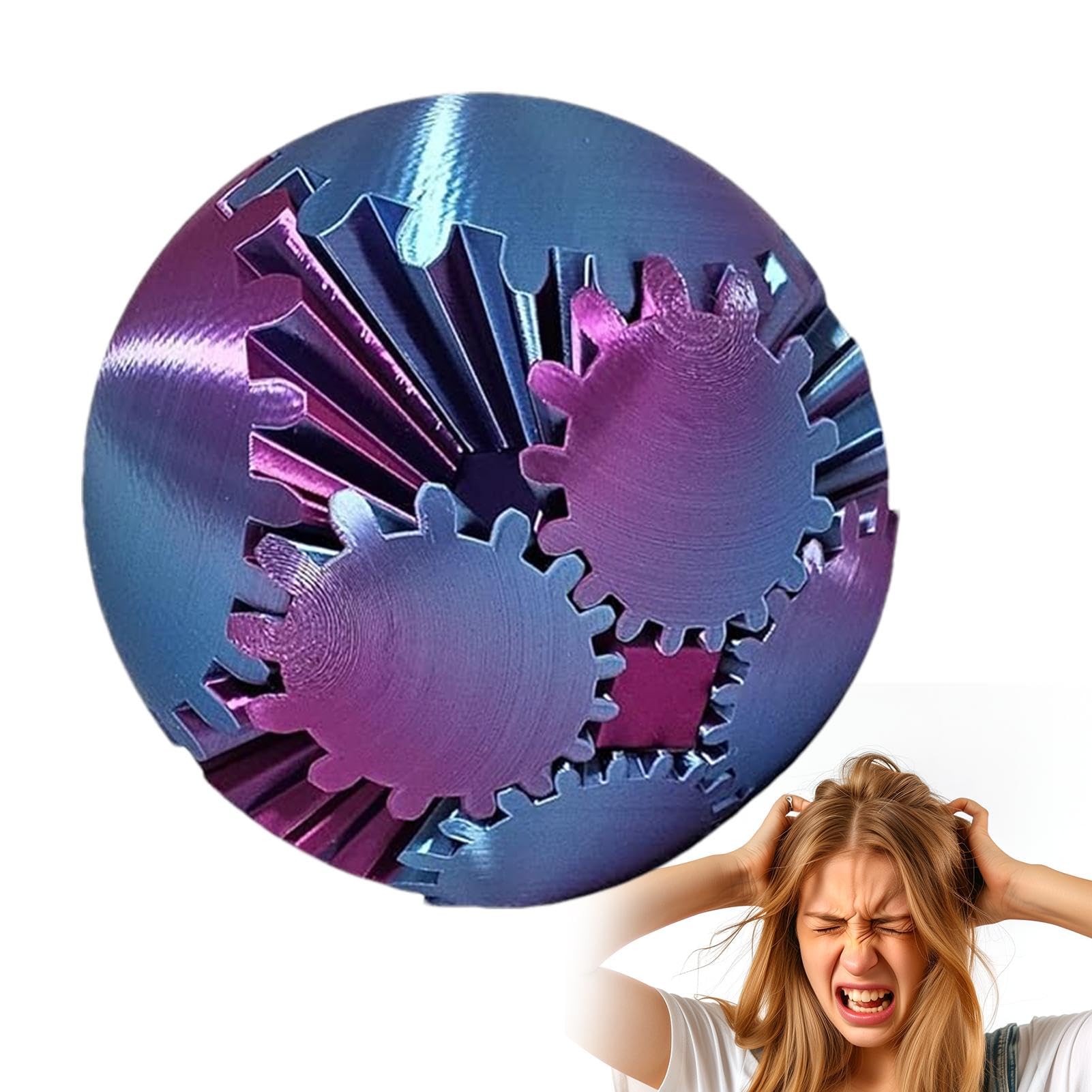 3D Printed Gear Stress Relief Ball | Fidget Spin Toy for Kids & Adults | Anti-Anxiety Sensory Gear Ball | Perfect for Office, School & Travel Stress Relief