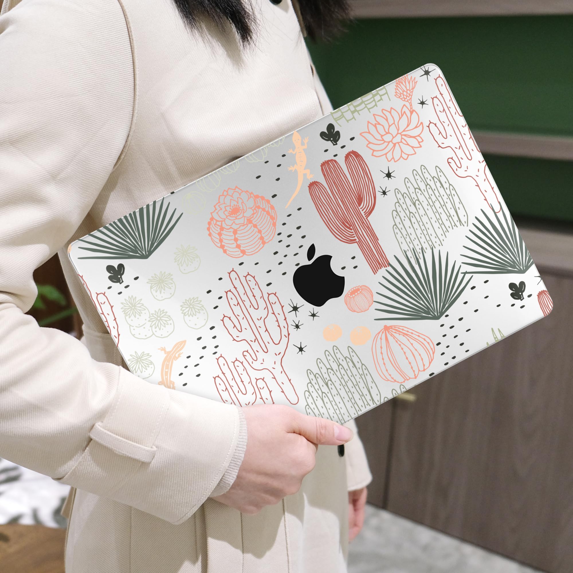 MEEgoodo Hard Shell Case for MacBook Pro 13 inch (2020-2022 Models A2338 M2/M1, A2251, A2289) - Protective Laptop Cover with Keyboard & Camera Privacy Shield - Cactus Design | Perfect for Work, Travel & School Use