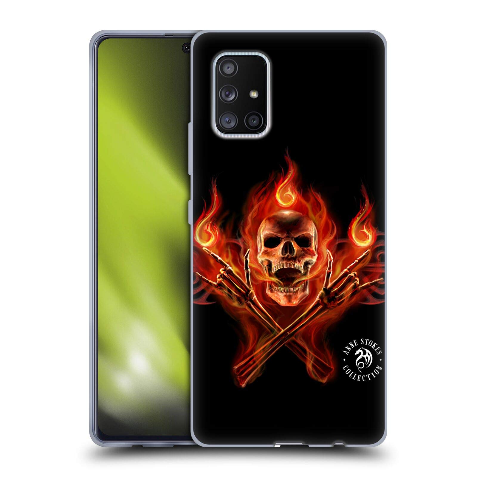 Anne Stokes Hell Skull Fire Tribal Soft Gel Case for Samsung Galaxy A71 5G (2020) - Officially Licensed Phone Cover | Gothic Horror Protection | Perfect for Halloween, Metal Concerts & Dark Fashion Lovers