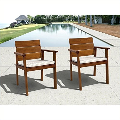 Pemberly Row 2-Piece Patio Chair Set with Cushions - Eucalyptus Wood Outdoor Furniture for Garden, Deck, Poolside & Backyard Relaxation